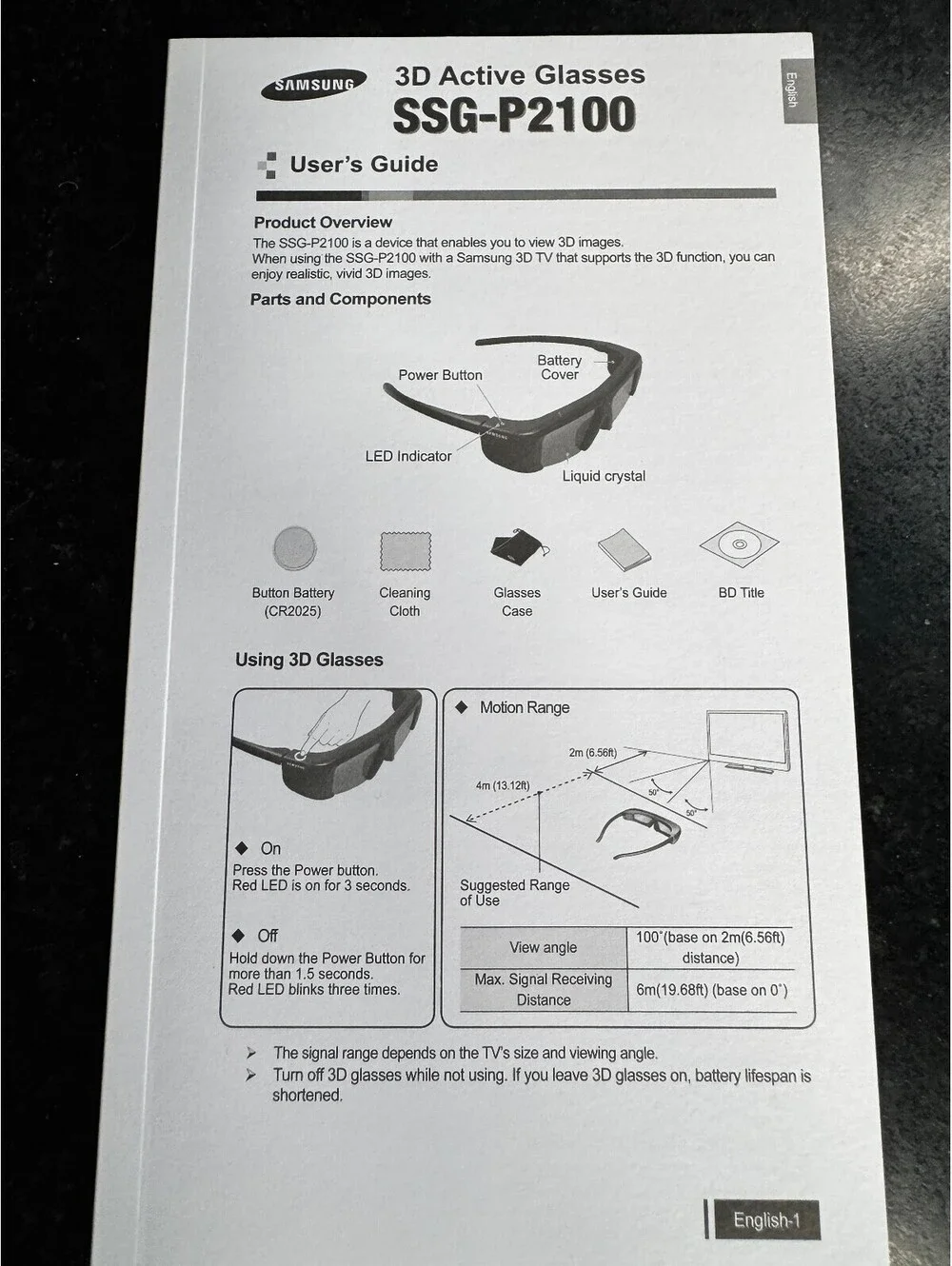 Samsung SSG-P2100 3D Active Glasses (Set of 3) - Manual, Bags, Fresh Batteries